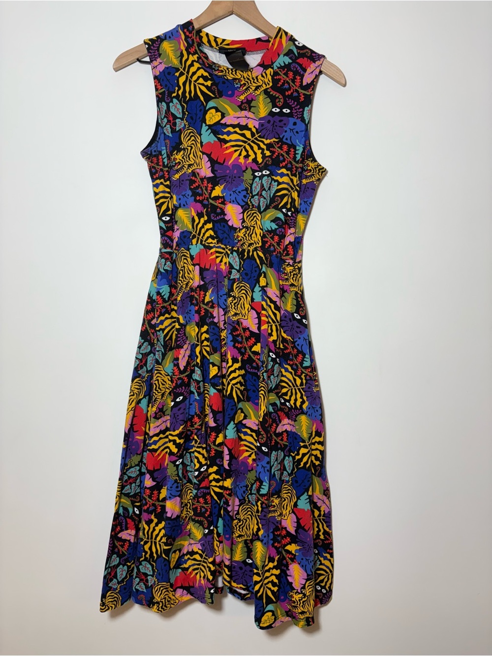 NOOWORKS Dahlia Dress In Tiger Jungle Print SZ M Cotton Pockets Midi Whimsical